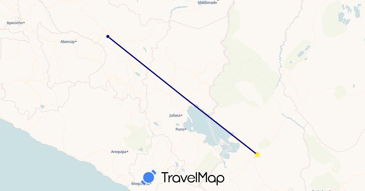 TravelMap itinerary: driving, plane in Bolivia (South America)